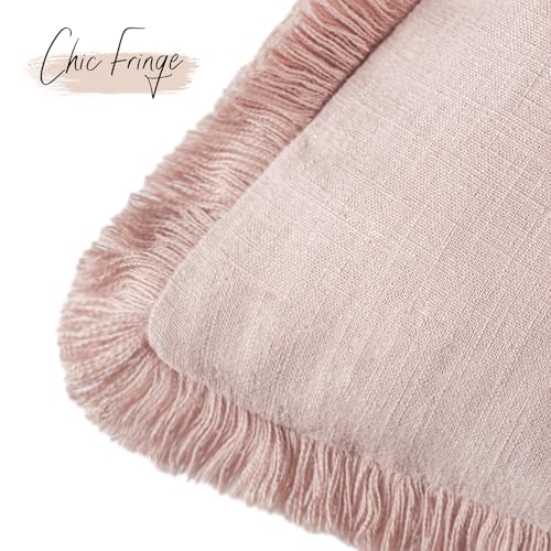 Decorative Linen Fringe Throw Pillow Covers 18×18 Light Pink (2 Count)