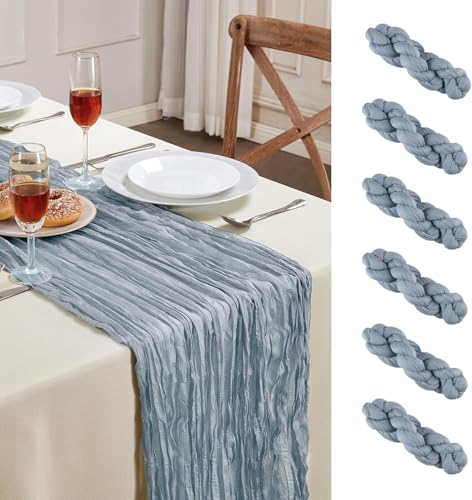 6 Pack Dusty Blue Cheesecloth Table Runner 35×120 Inch Fall Boho Home Decor (5.28 Ounce)