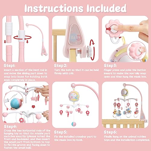 Baby Crib Mobile with 150 Melodies & Projector Pink
