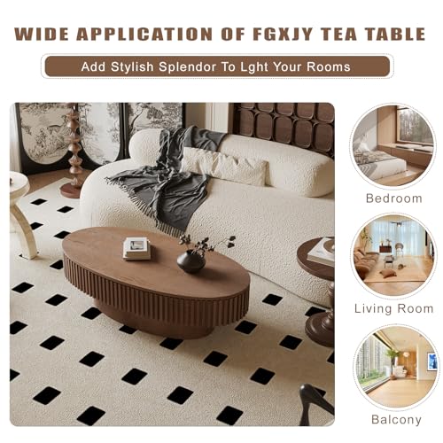 Oval Coffee Table with Storage Modern Coffee Table with Solid Wood Veneered