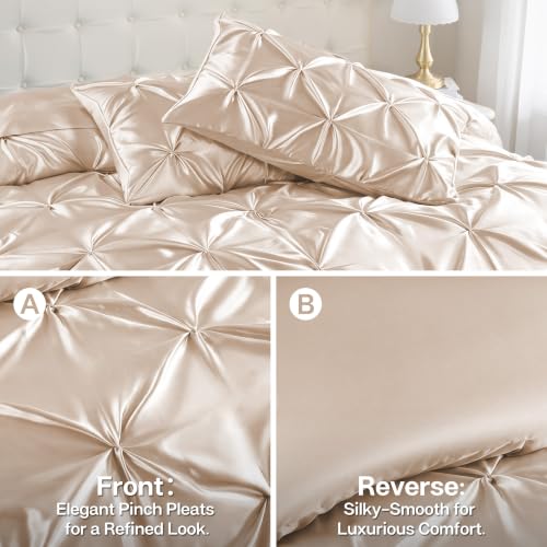 Satin Twin XL Comforter Set Beige