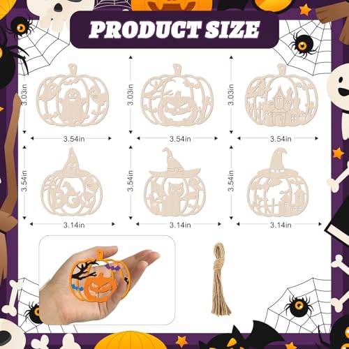 24 PCS Unfinished Wooden Halloween Crafts Pumpkin Shaped Hanging Ornaments (24 Count)