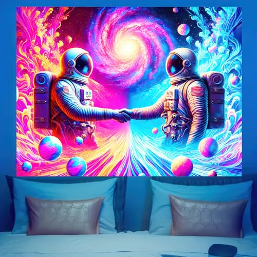 Blacklight Tapestry Galaxy Astronaut Neon Decor 59 x 78 Inch