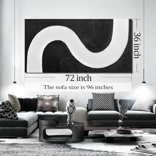 Black And White Painting Wall Art For Dining Room Abstract Painting Wall Art For Apartment Extra Large Wall Art For Hotel 36 x 72 Inch
