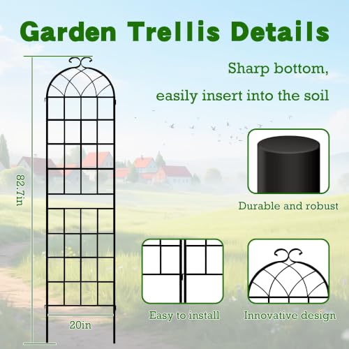 82.7 x 80in Rustic Iron Arch Decoration Garden Trellis with Black Metal Coating