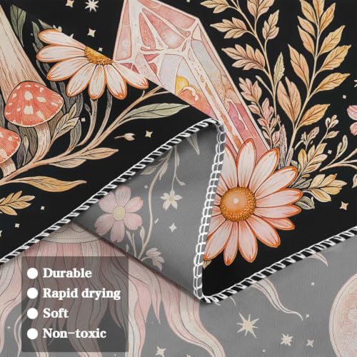 Boho Pink Sun Moon Phase Daisy Flower Mushroom Tapestry 80 x 60 Inch