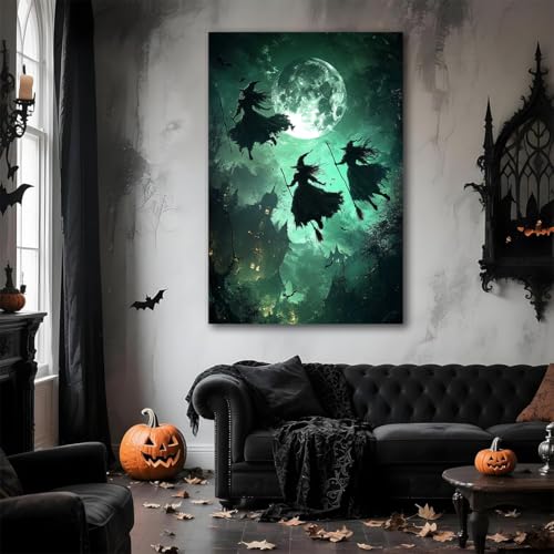 Flying Three Witches Halloween Canvas Wall Painting