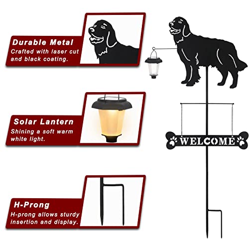 Solar Golden Retriever Dog Breed Silhouette Welcome Sign with a Lantern