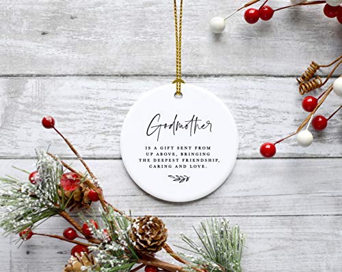 Round Ceramic Porcelain Christmas Ornament Collectible Godmother Gift