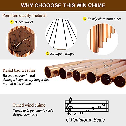 Large Wind Chimes for Outside 44 inch Rose Gold Deep Tone Garden Gift Decor