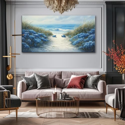 Romantic Beach Wall Art for Living Room Blue Sea Turtle Lovers Canvas Painting Prints Ocean Sandy Romance Flowers Large Bedroom Office Decor Artwork