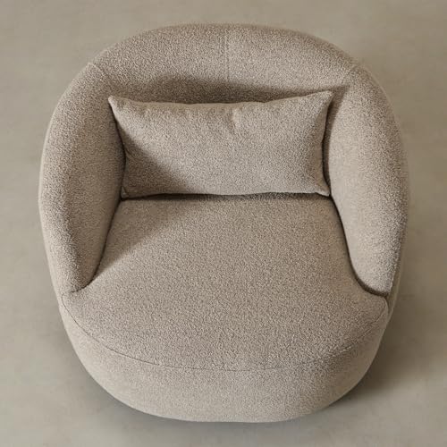 34" W Boucle Swivel Barrel Chair with Toss Pillow