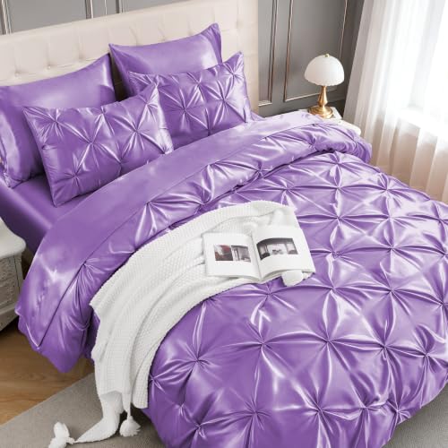 Satin Queen Comforter Set Lavender (7 Count)