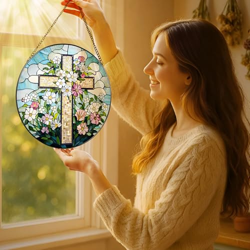 8'' Christian Stained Glass Suncatcher Ornament
