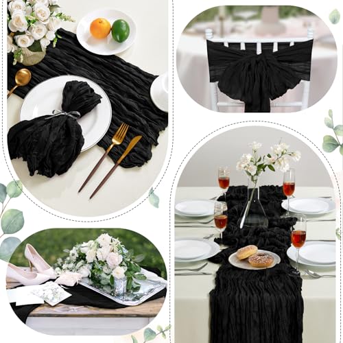 6 Pack Black Cheesecloth Table Runner 10FT Boho Gauze Halloween Decor (5.28 Ounce)