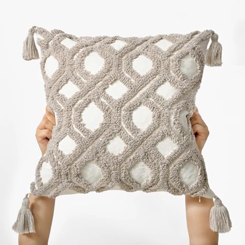 Boho Throw Pillow Covers 18x18 Tufted with Tassels