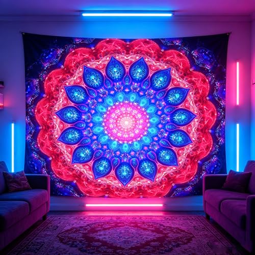 Blacklight Mandala Tapestry for Bedroom