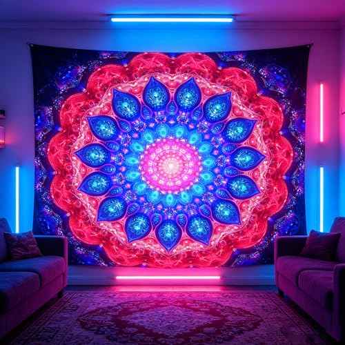 Blacklight Mandala Tapestry for Bedroom