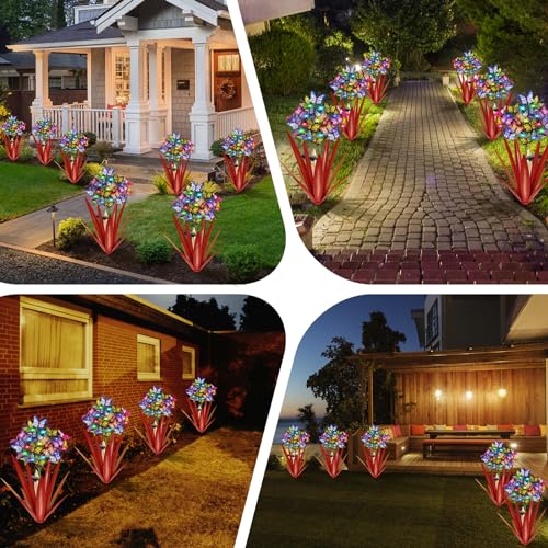 Solar Metal Agave Butterfly Flower Stick Garden Sculpture (2 Count)