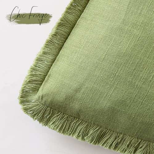 Decorative Linen Fringe Throw Pillow Covers 26×26 Lush Green (2 Count)