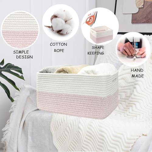 Cotton Rope Woven Basket with Handles for Shelves