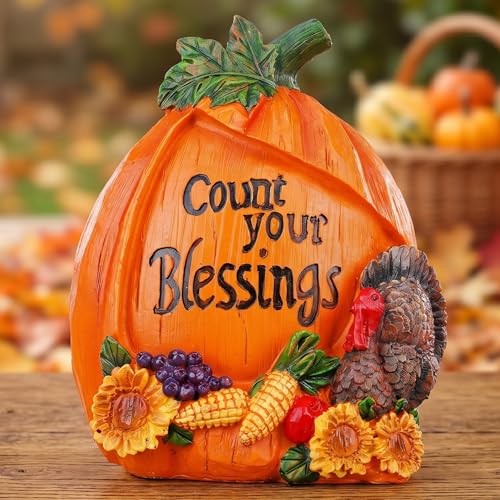 7.5" Fall Pumpkin Figurine with Turkey
