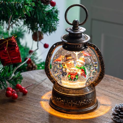 Christmas Snow Globe Lantern Water Glittering Snowman with Music