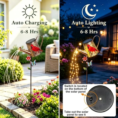 Solar Watering Can with Lights Outdoor Cardinal Garden Decor Gifts