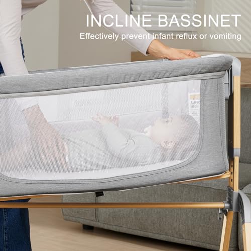 3-in-1 Baby Bassinet, Bedside Sleeper, Rocking Mode, Wheels, Grey