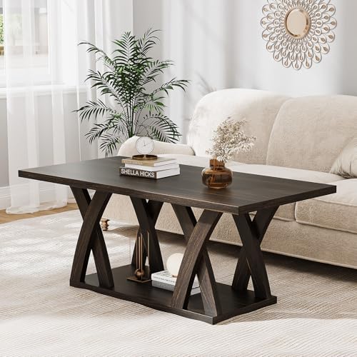 47" Farmhouse Coffee Table with Storage Shelf