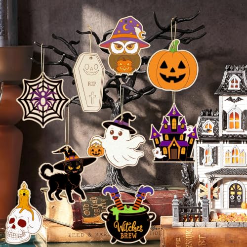 36PCS Wooden Halloween Ornaments to Paint Fall Decorations Crafts for Kids (36 Count)