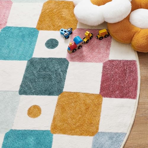 Round Kids Rug 5ft Washable Playroom Colorful Play Mat Confetti (19.63 Sq Ft)
