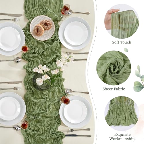 12 Pack Sage Green Cheesecloth Table Runner 35×120Inch Fall Boho Home Decor (44.16 Ounce)