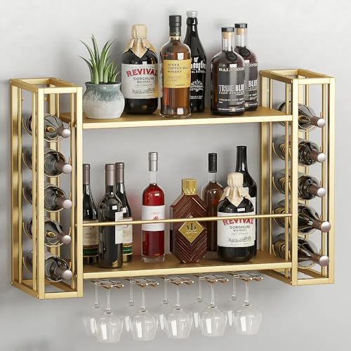 Wall Mounted Wine Rack with Wine Glass Rack