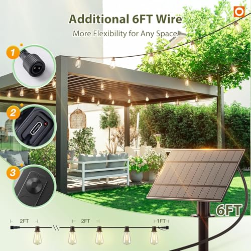 54FT(48+6) Solar String Lights Outdoor, Waterproof Dimmable 24+2 LED (48 Foot)