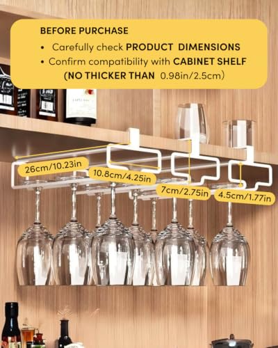 2 Pack Wine Glass Holder Stemware Rack Hanger Under Cabinet Wine Glass Rack Kitchen Hanging Storage Rack Organizer (2 Count)