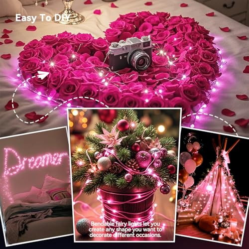 4 Pack Pink Fairy Lights Battery Operated