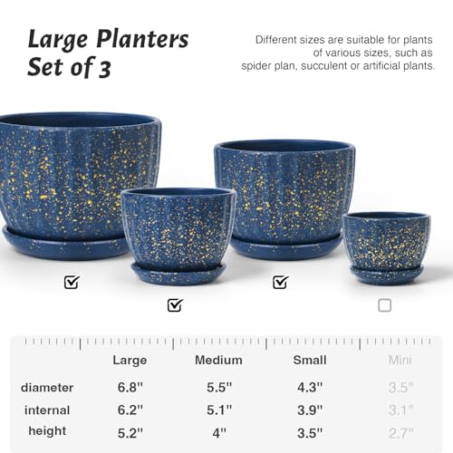 4/5/6 Inches Ceramic Plant Pots with Drainage Holes and Saucer Set of 3 (3 Count)