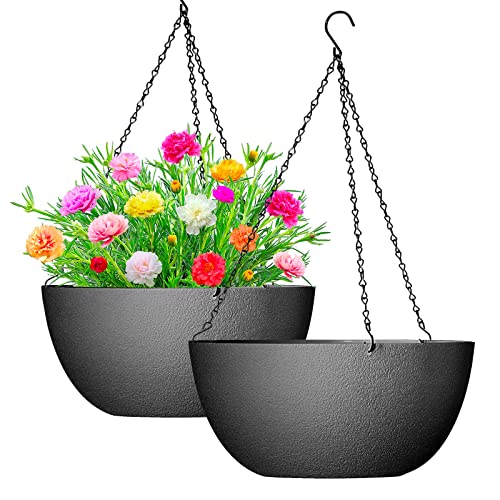 13 inch 2Pack Large Hanging Planters for Outdoor Indoor Plants with Drainage Holes and Chain (2 Count)