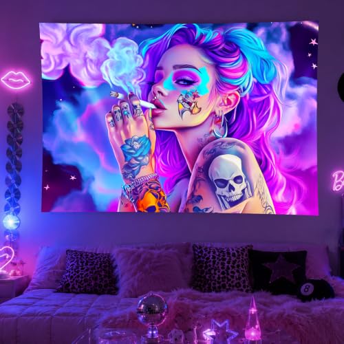 Girl Blacklight Tapestry 78x59 Inch Cool Girl Room Decor
