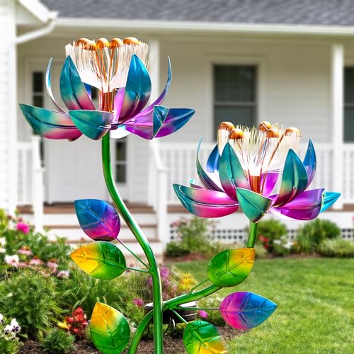 Solar Wind Spinners Blue Twin Flowers for Yard and Garden