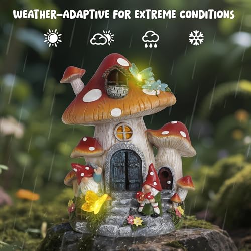 Spring Garden Mushroom Gnomes Decorations Mushroom House Ornaments Decor for Porch