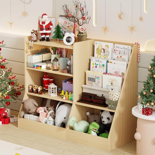 40" Large Kids Wooden Bookshelf and Toy Storage Organizer Natural