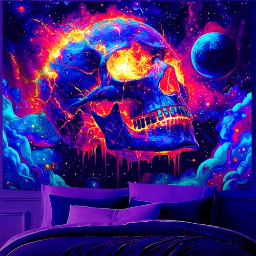 Blacklight Halloween Tapestry Horror Moon Night Scary Cemetery Pumpkin Lantern Halloween Tapestry Wall Hanging Skull Horror Poster Banners for Bedroom Livingroom