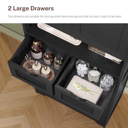 57.8" H Tall Storage Cabinet with 2 Drawers & 2 Adjustable Shelves
