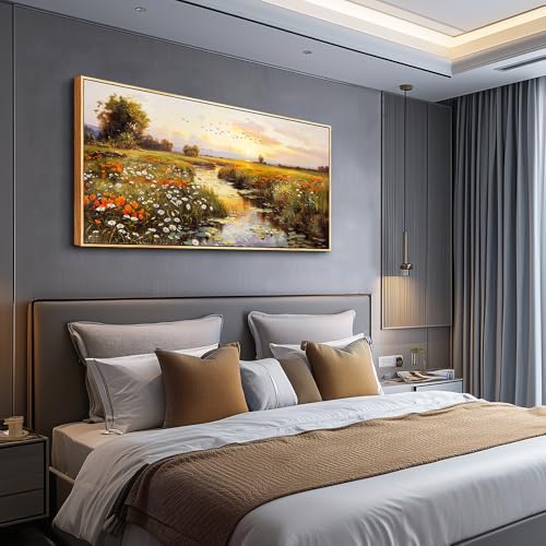 Large Wall Art For Living Room Canvas Wall Decor For Bedroom Watercolour Painting Office Decoration Countryside Sunrise Scenery Wall Picture Ready To Hang Home Decor Wood Framed 20x40 In