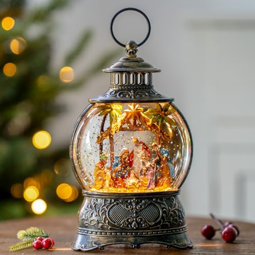Christmas Snow Globes Lantern Christmas Snow Globe with Music Holy Family Nativity Scene