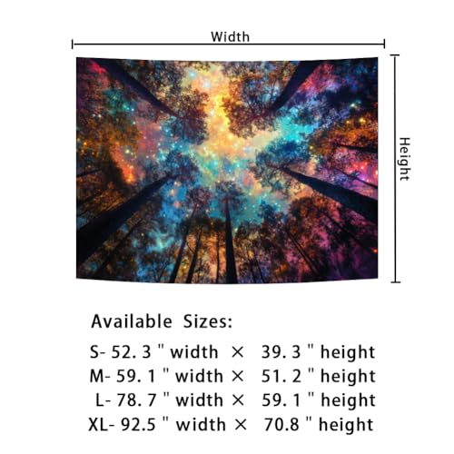 Colorful Forest Tapestry Nature Landscape Tapestry Mysterious Sky Tapestries Psychedelic Aesthetic Starry Night Tapestries Trippy Galaxy Space Wall Hanging Decor for Home