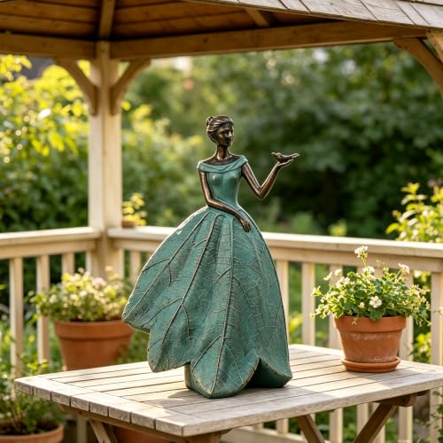Fairy Statue Leaf Angel Girls with Dragonfly 7.4 x 5.25 x 12 Inch