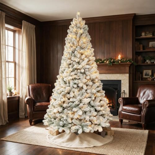 6 ft Prelit Snow Flocked Christmas Tree with 200 Warm White LEDs